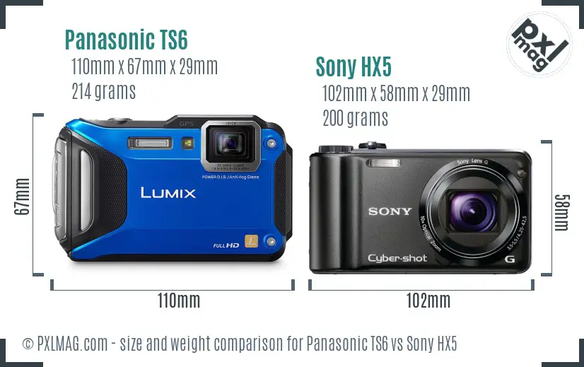 Panasonic TS6 vs Sony HX5 size comparison