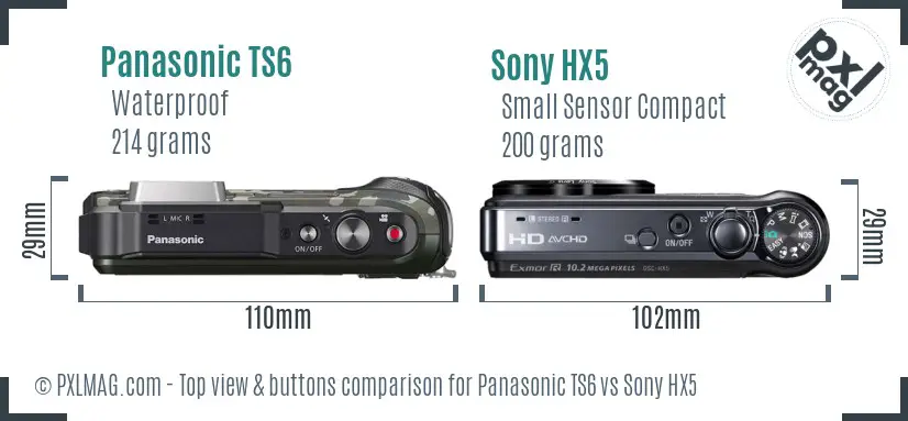 Panasonic TS6 vs Sony HX5 top view buttons comparison