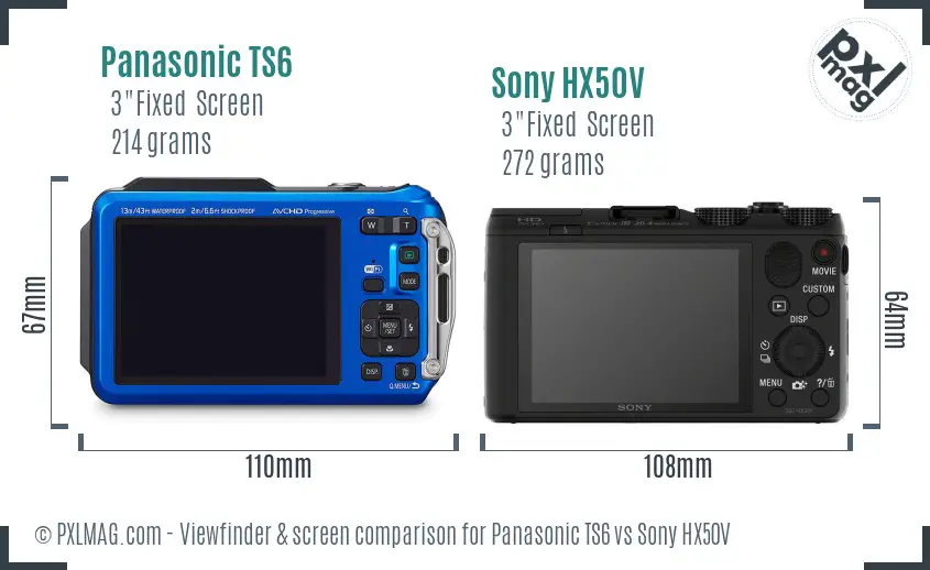 Panasonic TS6 vs Sony HX50V Screen and Viewfinder comparison