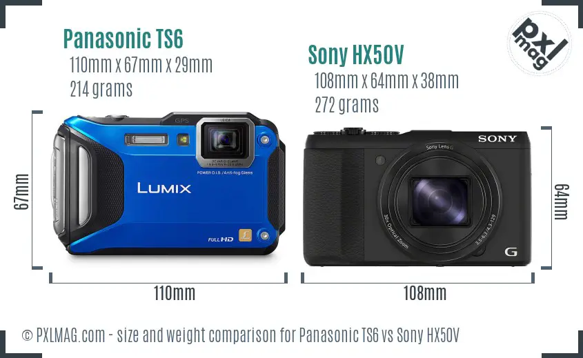 Panasonic TS6 vs Sony HX50V size comparison