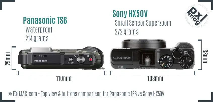 Panasonic TS6 vs Sony HX50V top view buttons comparison