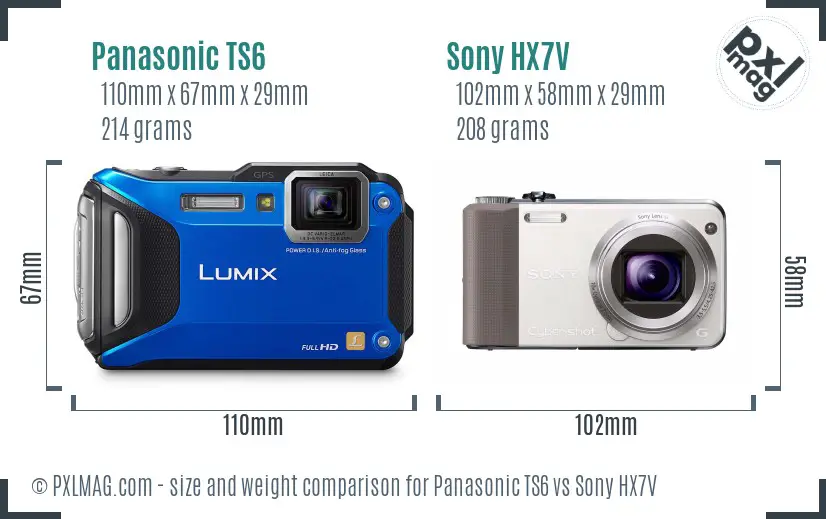 Panasonic TS6 vs Sony HX7V size comparison