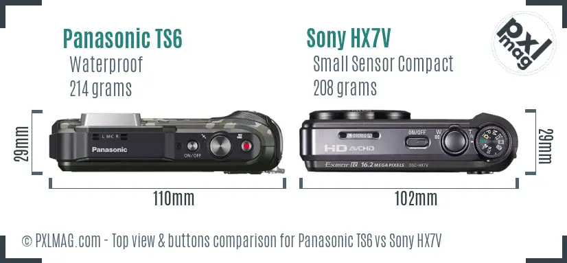 Panasonic TS6 vs Sony HX7V top view buttons comparison