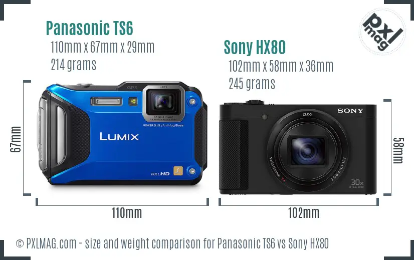 Panasonic TS6 vs Sony HX80 size comparison