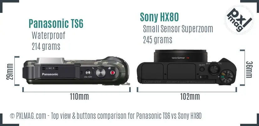 Panasonic TS6 vs Sony HX80 top view buttons comparison