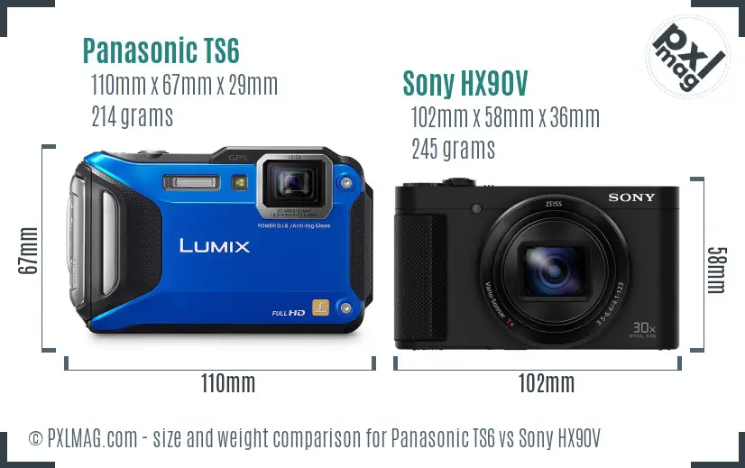 Panasonic TS6 vs Sony HX90V size comparison