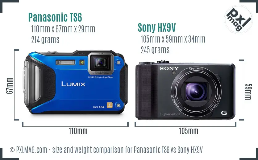 Panasonic TS6 vs Sony HX9V size comparison