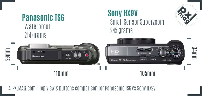 Panasonic TS6 vs Sony HX9V top view buttons comparison