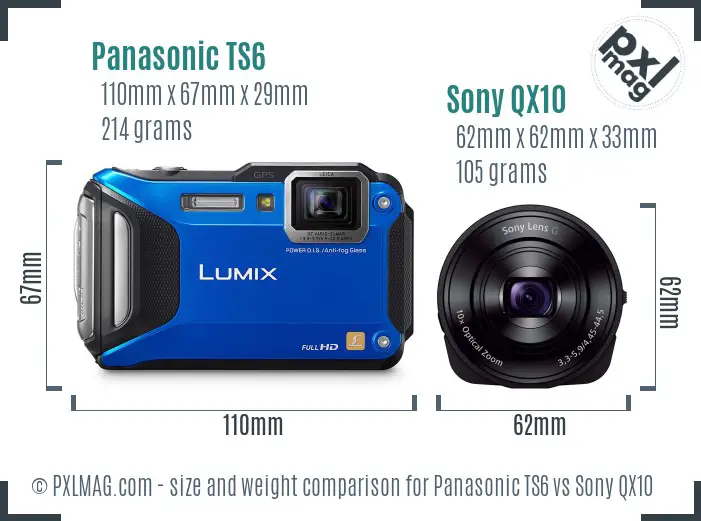 Panasonic TS6 vs Sony QX10 size comparison