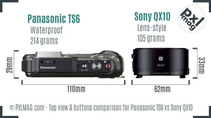 Panasonic TS6 vs Sony QX10 top view buttons comparison