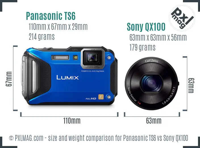 Panasonic TS6 vs Sony QX100 size comparison Panasonic TS6 vs Sony QX100 size comparison