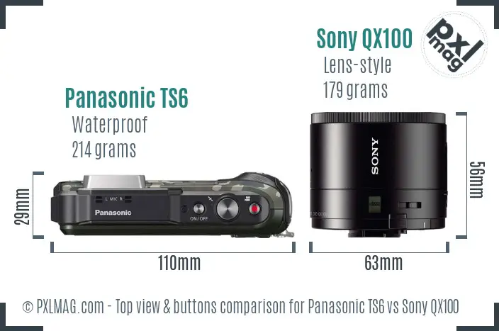 Panasonic TS6 vs Sony QX100 top view buttons comparison