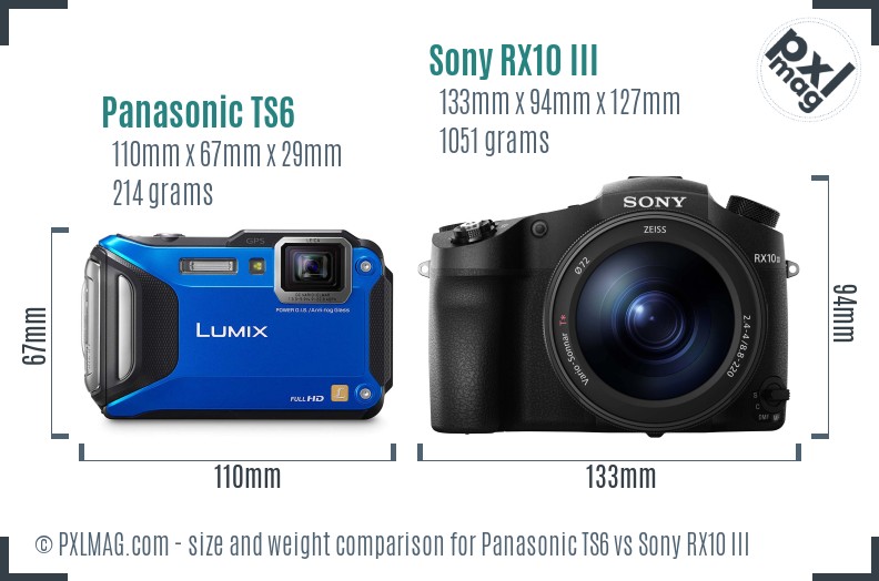 Panasonic TS6 vs Sony RX10 III size comparison