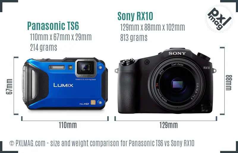 Panasonic TS6 vs Sony RX10 size comparison