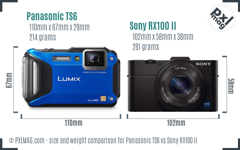 Panasonic TS6 vs Sony RX100 II size comparison