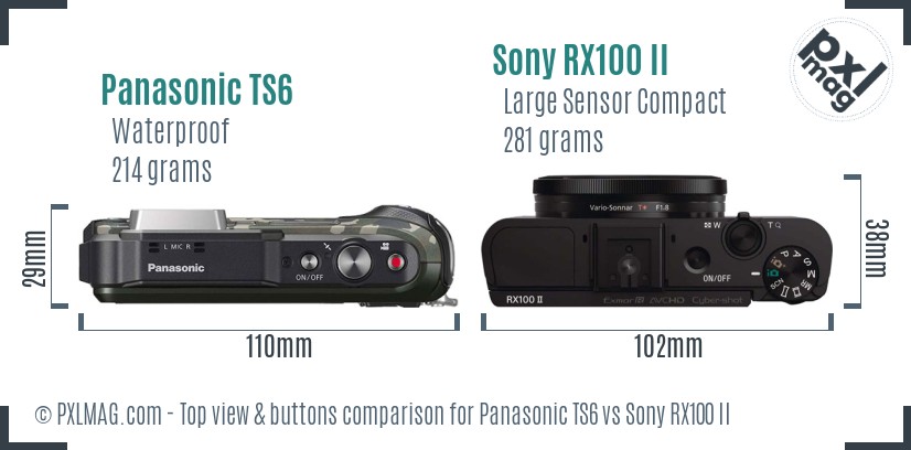 Panasonic TS6 vs Sony RX100 II top view buttons comparison
