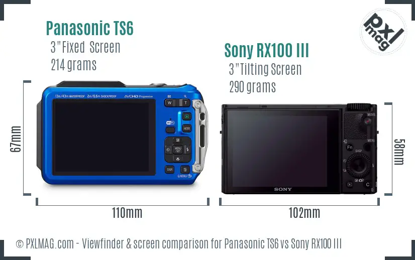 Panasonic TS6 vs Sony RX100 III Screen and Viewfinder comparison