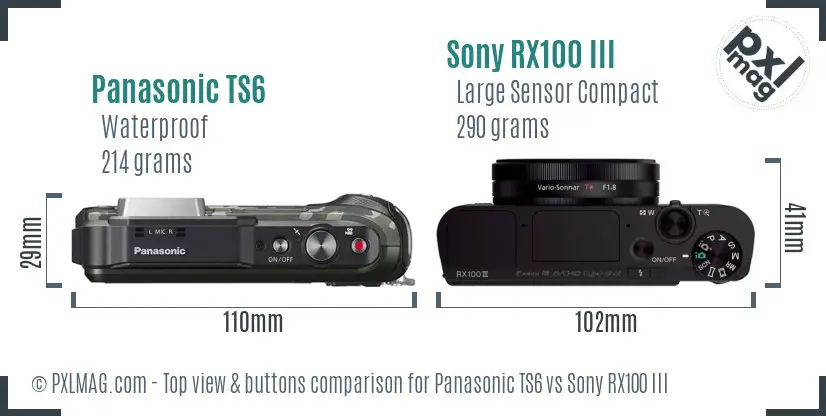 Panasonic TS6 vs Sony RX100 III top view buttons comparison