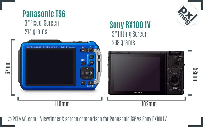 Panasonic TS6 vs Sony RX100 IV Screen and Viewfinder comparison