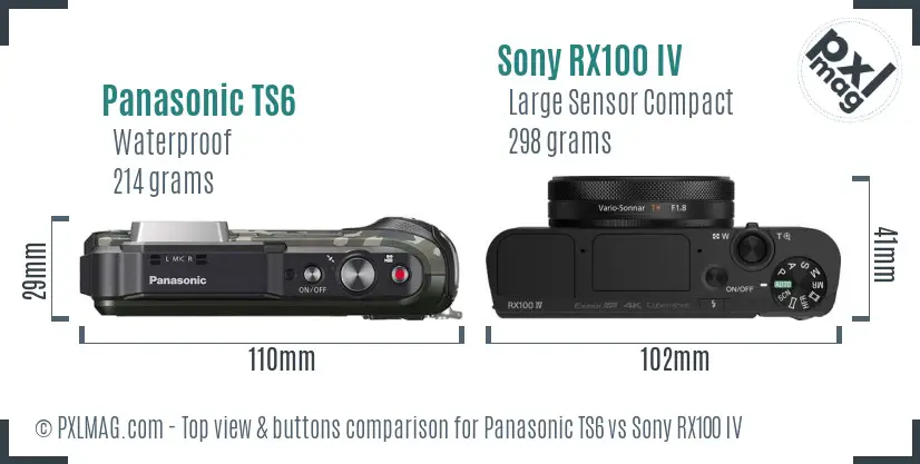 Panasonic TS6 vs Sony RX100 IV top view buttons comparison