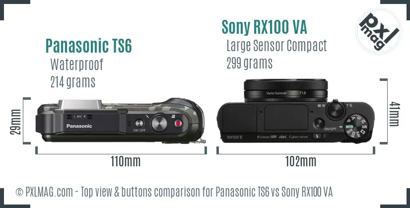 Panasonic TS6 vs Sony RX100 VA top view buttons comparison