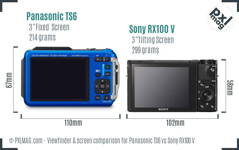 Panasonic TS6 vs Sony RX100 V Screen and Viewfinder comparison