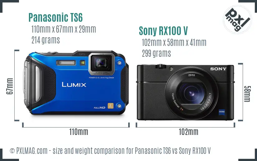 Panasonic TS6 vs Sony RX100 V size comparison