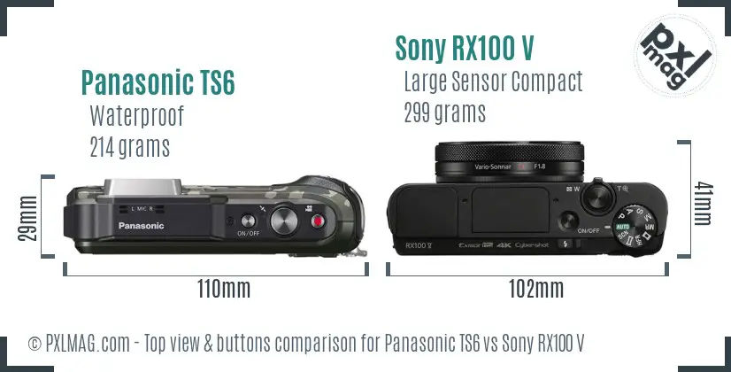 Panasonic TS6 vs Sony RX100 V top view buttons comparison