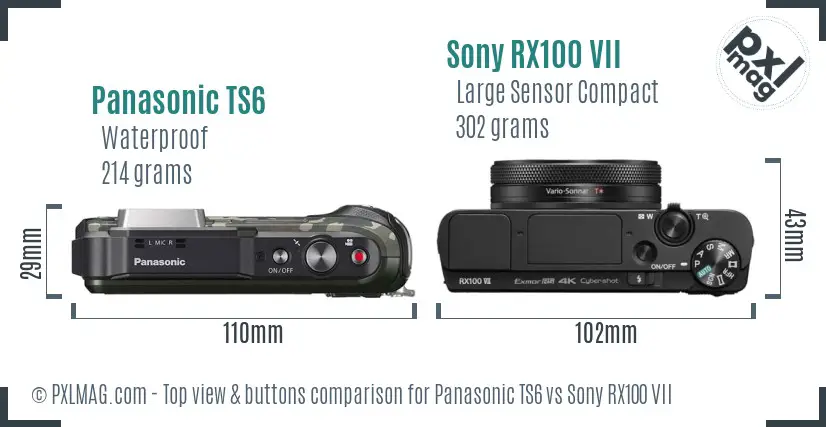 Panasonic TS6 vs Sony RX100 VII top view buttons comparison Panasonic TS6 vs Sony RX100 VII top view buttons comparison