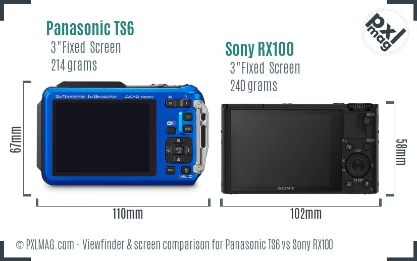 Panasonic TS6 vs Sony RX100 Screen and Viewfinder comparison