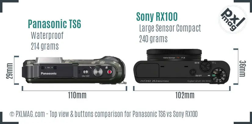 Panasonic TS6 vs Sony RX100 top view buttons comparison