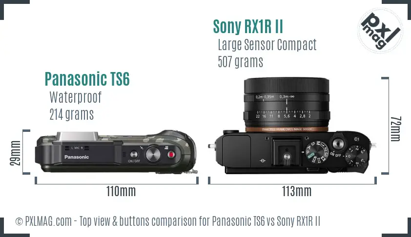 Panasonic TS6 vs Sony RX1R II top view buttons comparison