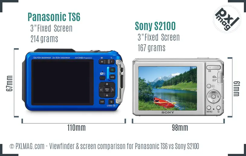 Panasonic TS6 vs Sony S2100 Screen and Viewfinder comparison