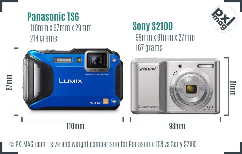 Panasonic TS6 vs Sony S2100 size comparison