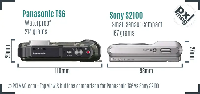 Panasonic TS6 vs Sony S2100 top view buttons comparison