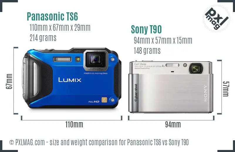 Panasonic TS6 vs Sony T90 size comparison