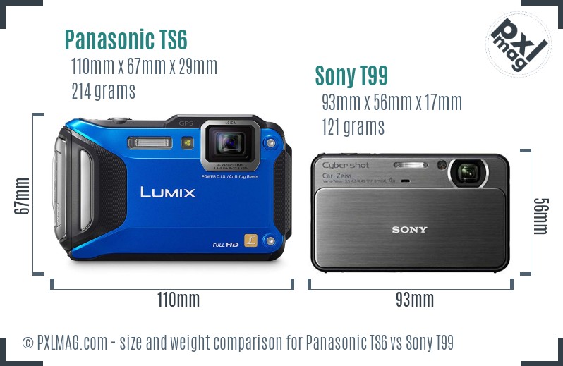 Panasonic TS6 vs Sony T99 size comparison