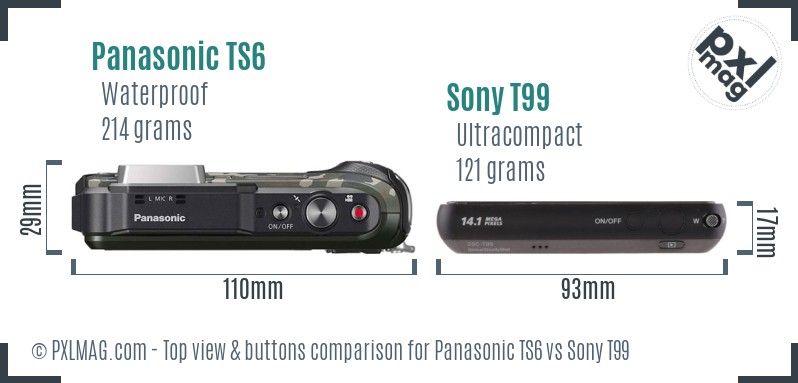 Panasonic TS6 vs Sony T99 top view buttons comparison