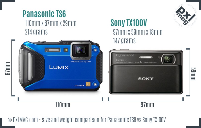 Panasonic TS6 vs Sony TX100V size comparison