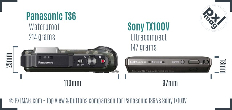 Panasonic TS6 vs Sony TX100V top view buttons comparison