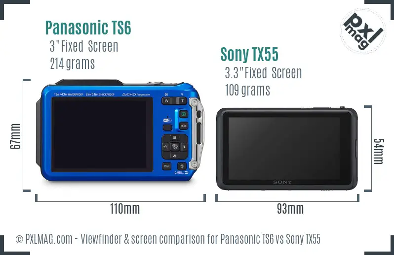 Panasonic TS6 vs Sony TX55 Screen and Viewfinder comparison