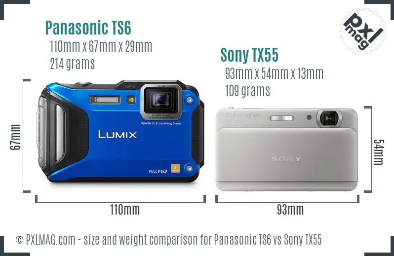 Panasonic TS6 vs Sony TX55 size comparison