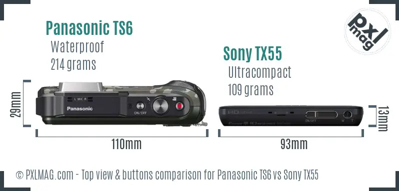 Panasonic TS6 vs Sony TX55 top view buttons comparison