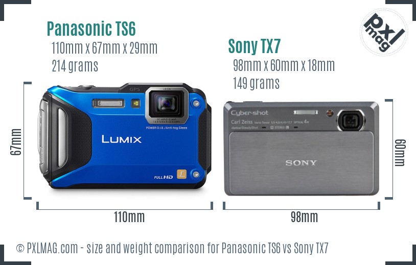 Panasonic TS6 vs Sony TX7 size comparison