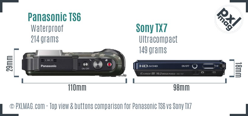 Panasonic TS6 vs Sony TX7 top view buttons comparison