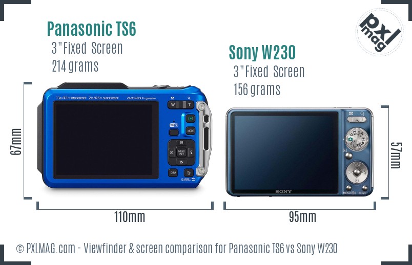 Panasonic TS6 vs Sony W230 Screen and Viewfinder comparison