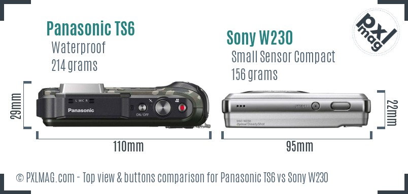 Panasonic TS6 vs Sony W230 top view buttons comparison