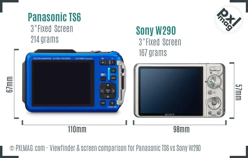 Panasonic TS6 vs Sony W290 Screen and Viewfinder comparison Panasonic TS6 vs Sony W290 Screen and Viewfinder comparison