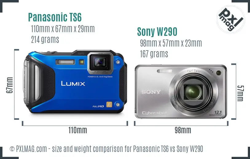 Panasonic TS6 vs Sony W290 size comparison Panasonic TS6 vs Sony W290 size comparison