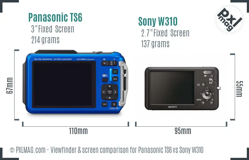 Panasonic TS6 vs Sony W310 Screen and Viewfinder comparison